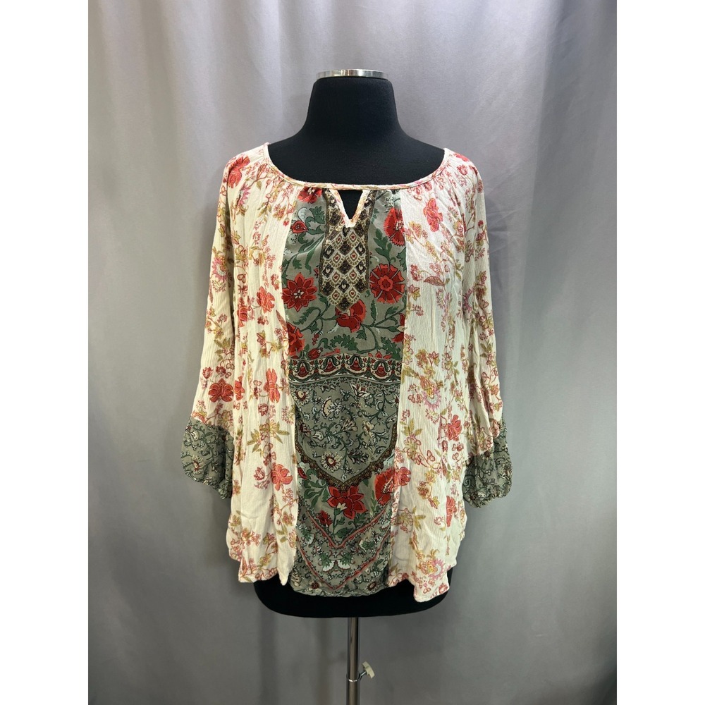 Style & Co Tunic Blouse Womens Large Multicolor Floral Print Rayon Curved Hem
